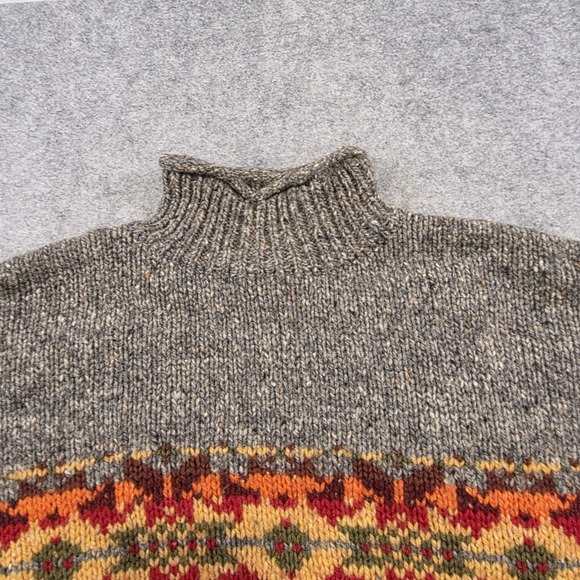 Vintage Abercrombie & Fitch Sweater Womens Medium Gray Wool Rollneck Fair Isle - Picture 5 of 11